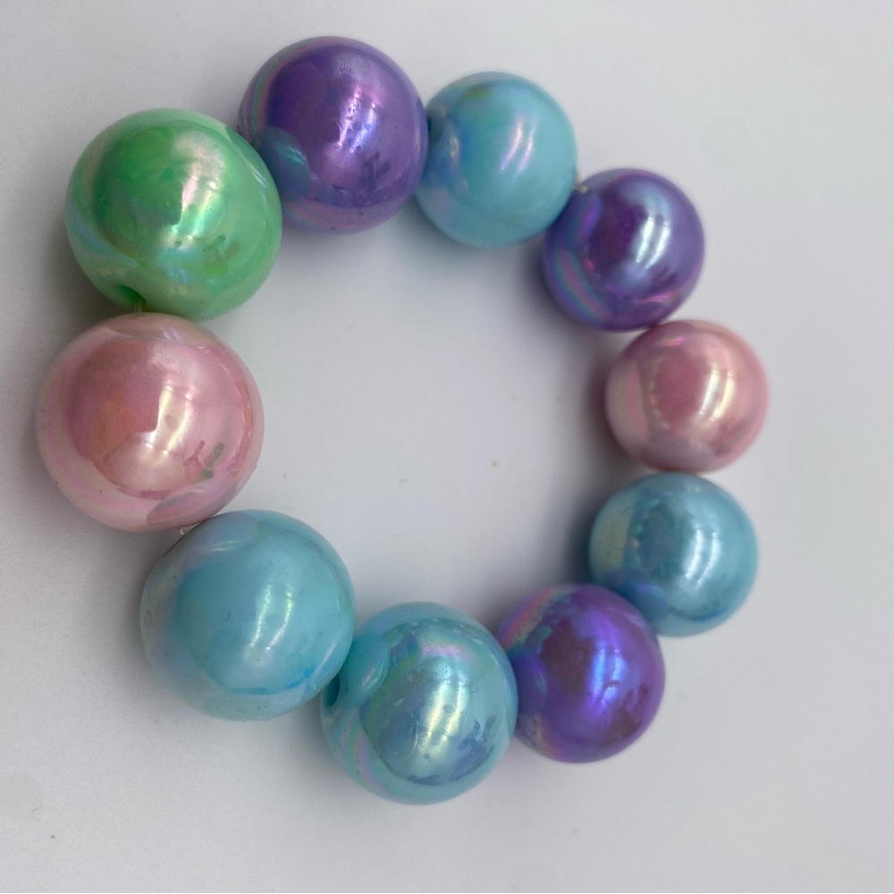 Pink and Blue Beaded Bracelet with Iridescent Finish